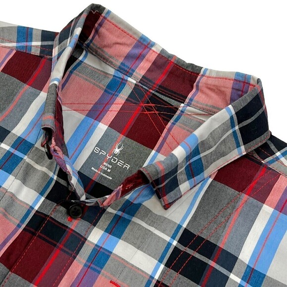 NWT Spyder Men's Crucial Short Sleeve Button Down Shirt Red Plaid Medium - Picture 1 of 14